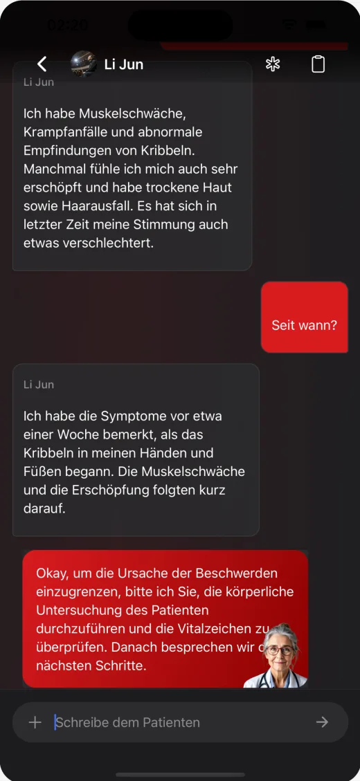 DocCase-App: Anamnese-Gespräch mit einem KI-Patienten